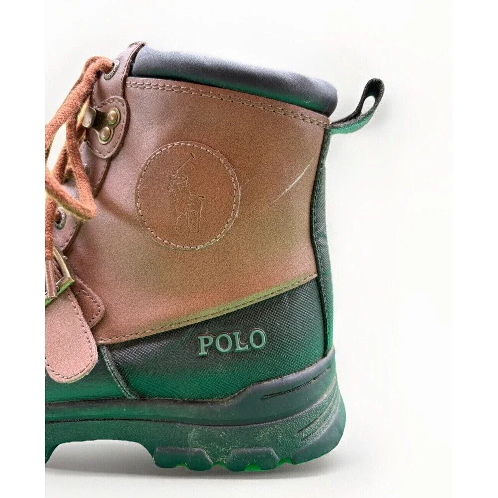 Polo Ralph Lauren Boys Colby Leather Duck Boots Youth Size 5 Lace Up Buckle Logo